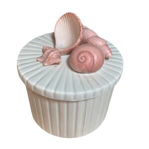 VTG Fitz and Floyd Pink Shells Box Jar W Lid Shell 3 1/2" FF ‘76 Japan Porcelain